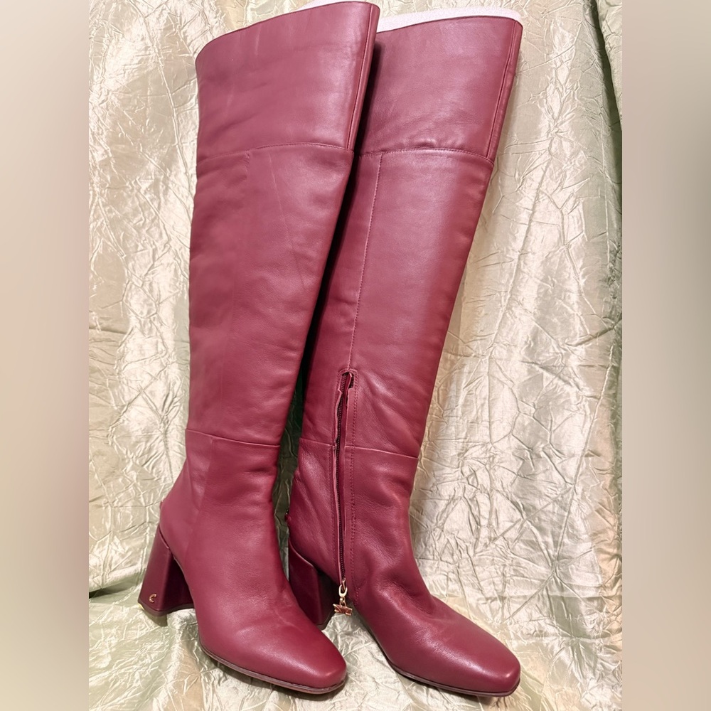 Circus NY by Sam Edelman ZAZZ Burgundy Leather Wide Calf‎ Knee High Boots 6.5